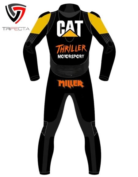 trifecta black Jack Miller Thriller Caterpillar Leather Race Suit for men's