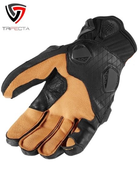 Black tactical glove with reinforced knuckle protection, textured grip surfaces.